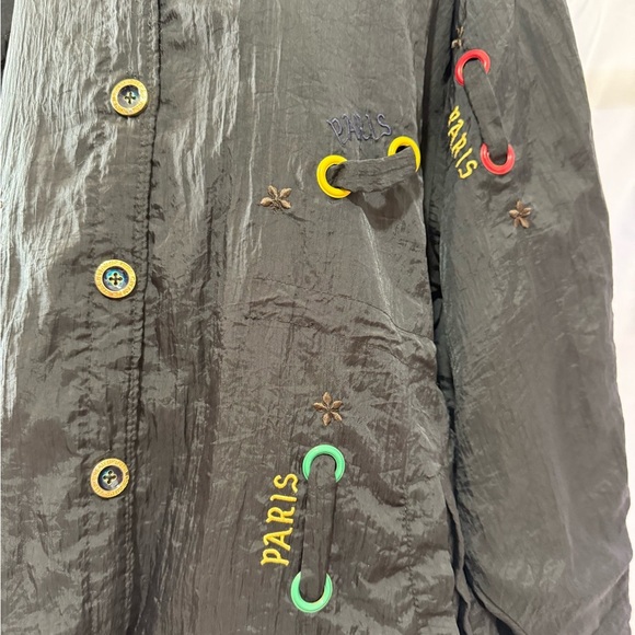 Vintage Boutique Paris Embroidered Jacket – Black Crinkle Button Front - Picture 2 of 4